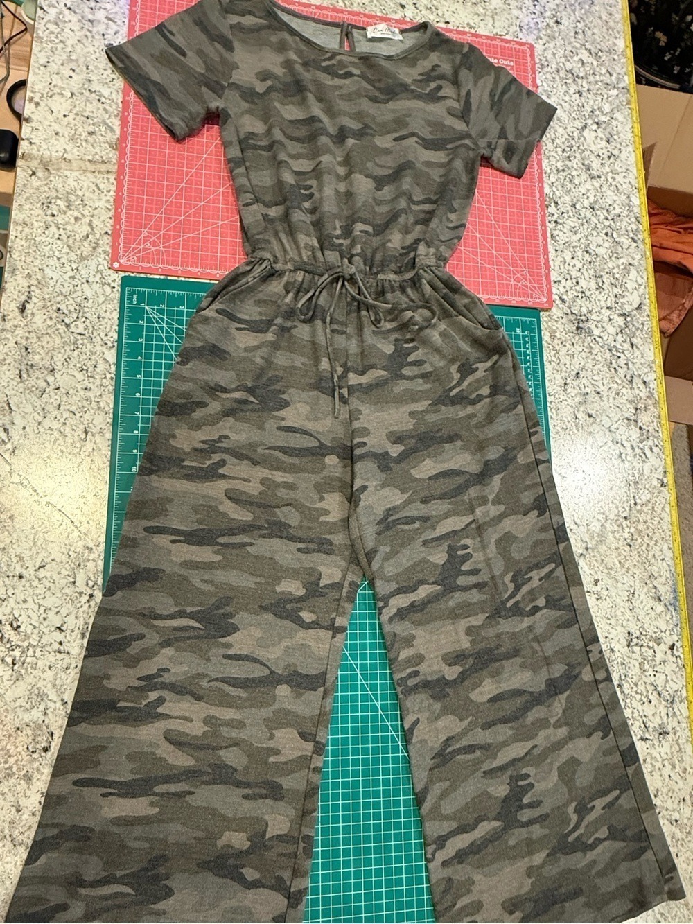 Rae Mode Camo Wide Leg Jumpsuit Romper Ultra Soft Cotton Blend Drawstring Medium - Picture 2 of 10